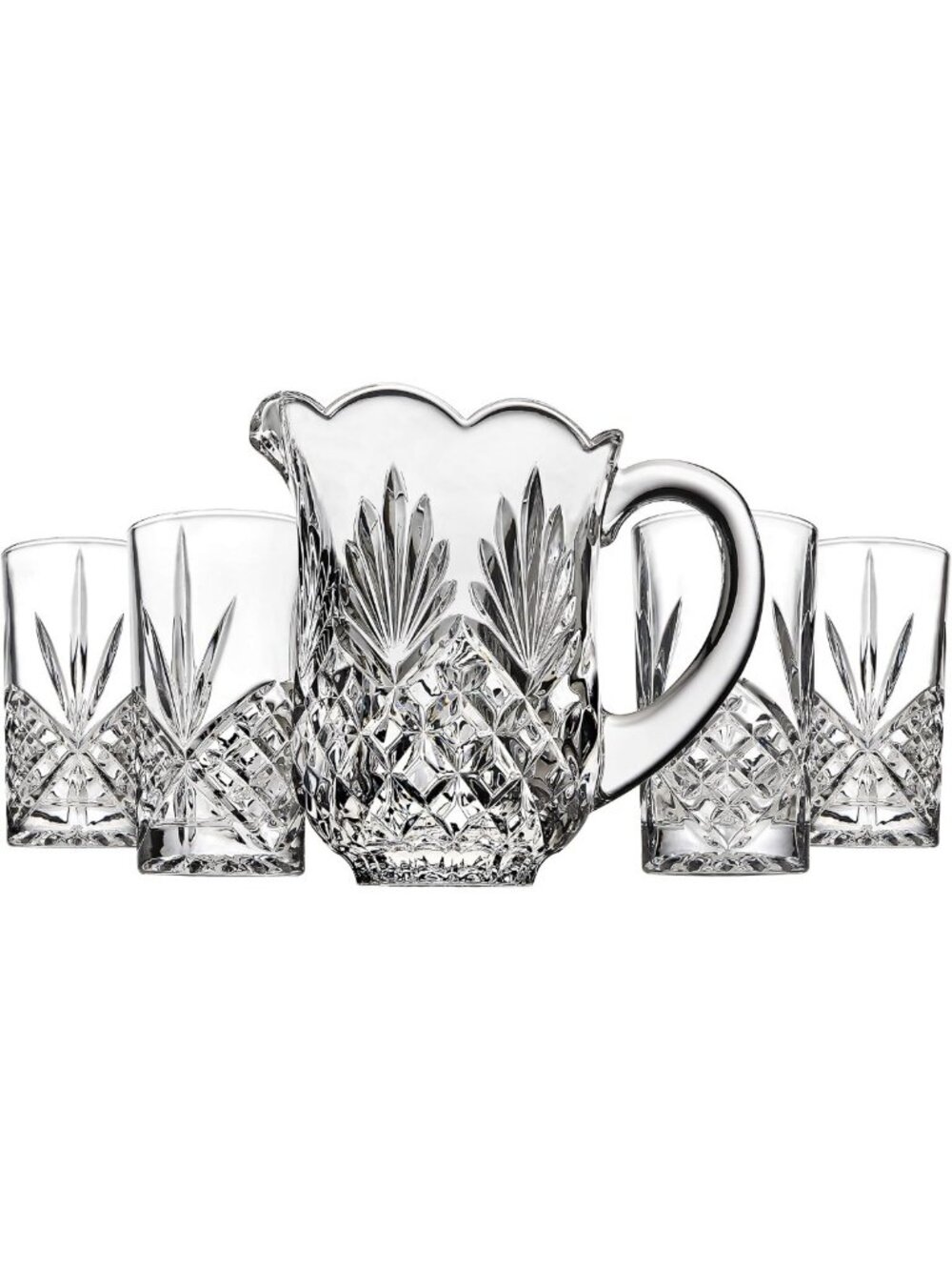 Elegant Drink Pitcher & Glass Set - Includes Carafe & 4 Old Fashioned Glasses